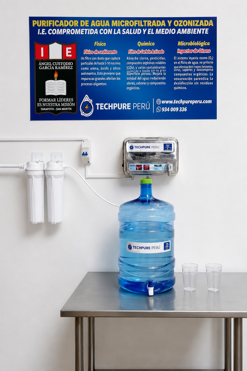 Sistema real Techpure de filtración y tratamiento de agua instalado